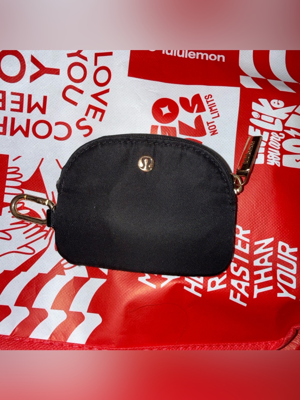 Vintage Lululemon athletica Black Cosmetic Coin Pouch with Gold Hardware